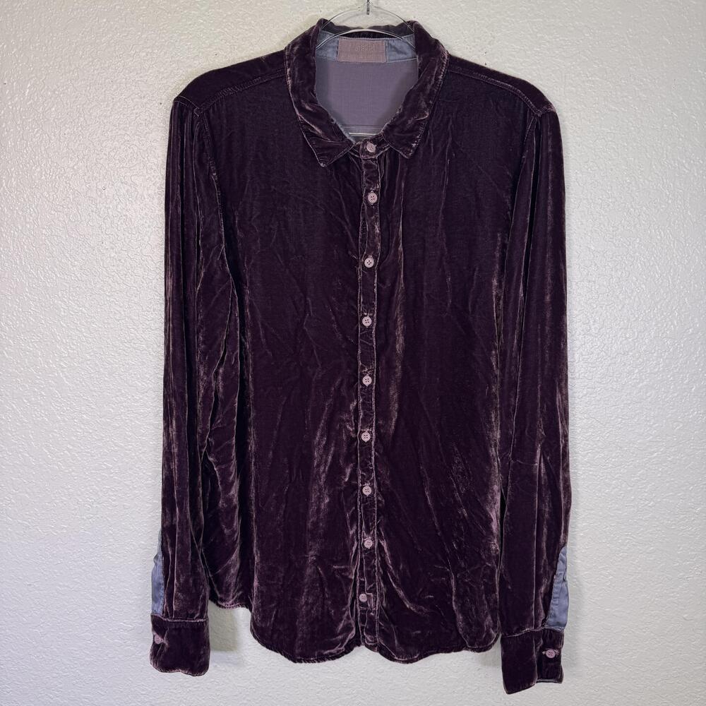 CP Shades x Garnet Hill Romy Velvet Shirt Womens Purple Button Up Viscose Top